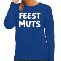 Feest muts sweater / trui blauw met witte letters voor dames
