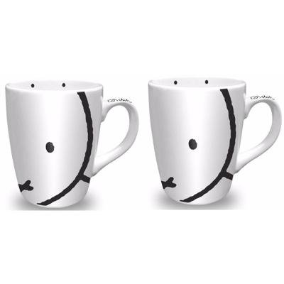 Mok/beker - 2x - Nijntje snoet - wit/zwart - 10 cm - 230 ml - porselein