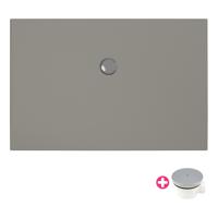 Douchevloer Xenz Flat Plus | 120x80 cm | Incl.Afvoersifon-Chroom | Acryl | Rechthoekig | Cement mat