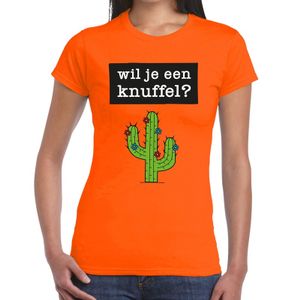 Wil je een Knuffel tekst t-shirt oranje dames