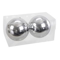 2x Grote kunststof kerstballen zilver 15 cm - thumbnail