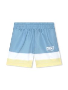 Dkny Kids short de bain rayé à logo imprimé - Bleu