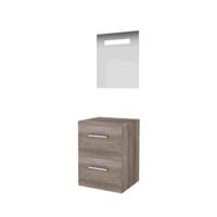 Basic-Line Economic 46 Badkamermeubelset - 50 x 46 cm - Met Grepen - 2 Lades - Wastafelblad - Spiegel met LED Verlichting - Scotch Oak