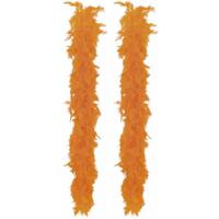 Carnaval verkleed boa met veren - 2x - oranje - 180 cm - 80 gram - Glitter and Glamour