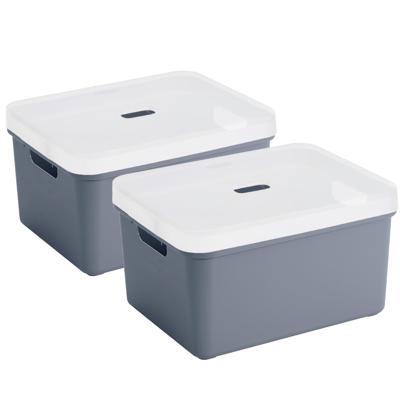 Sunware opbergbox - 2x stuks - 32 liter - donkerblauw - kunststof - transparante deksel - 45x35x24 c