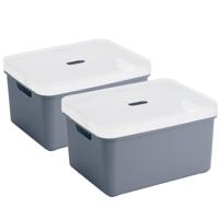 Sunware opbergbox - 2x stuks - 32 liter - donkerblauw - kunststof - transparante deksel - 45x35x24 c