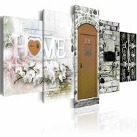 Schilderij - Huis van Liefde - Home , bruin , steen look ,  5 luik - thumbnail