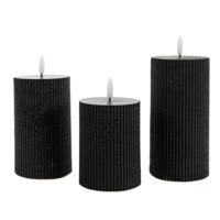 Anna Collection LED kaarsen - stompkaarsen set - 3x stuks - diep zwart - ribbel