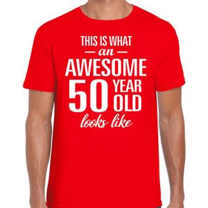 Awesome 50 year / 50 jaar cadeau t-shirt rood heren