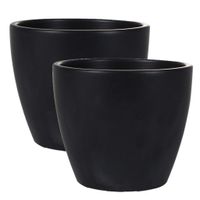 2x stuks plantenpot/bloempot in een strakke Scandinavische look zwart Dia 16 cm en Hoogte 13 cm