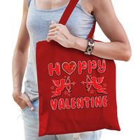 Cadeau tasje Valentijn - Happy Valentine - rood katoen   -