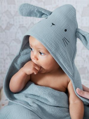Badcape + handschoen van biologisch katoenen gaas*, Oeko-Tex®. blauw