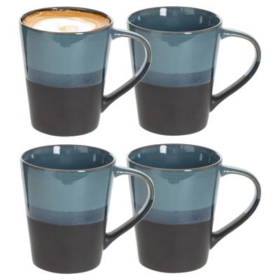 Koffiemokken Lagune - 4x stuks - Keramiek - blauw/grijs - 360 ml - 9 x 10 cm