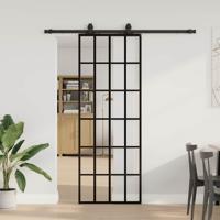 Schuifdeur met beslagset 76x205 cm ESG glas zwart