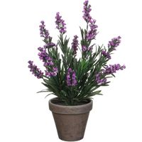 Lavendel kunstplant/kamerplant paars in grijze sierpot H33 cm x D20 cm