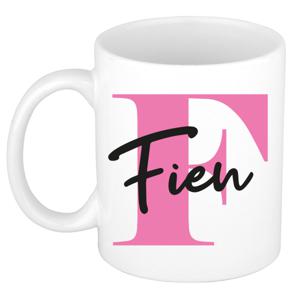 Naam mok Fien - roze - wit - keramiek - 300 ml - verjaardag/cadeau beker