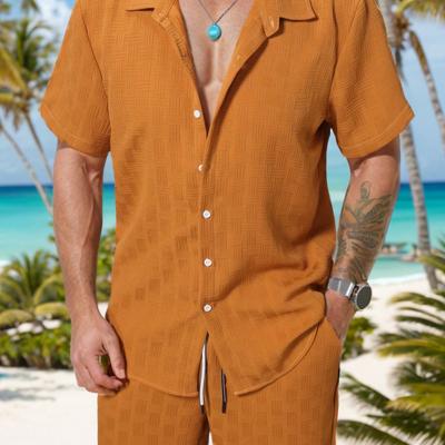 Bon&Bon Men's 2-Piece White Button Up Shirt and Shorts Vacation Set Yellow / XXL