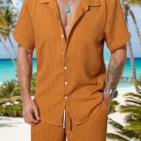 Bon&Bon Men's 2-Piece White Button Up Shirt and Shorts Vacation Set Yellow / XXL