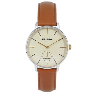 Prisma P.1440 Horloge staal/leder zilverkleurig-bruin 32 mm