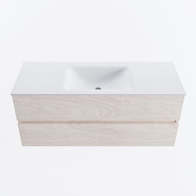MONDIAZ VICA 120cm badmeubel onderkast Underlayment 2 lades. Wastafel CLOUD midden 1 kraangat, kleur Talc.