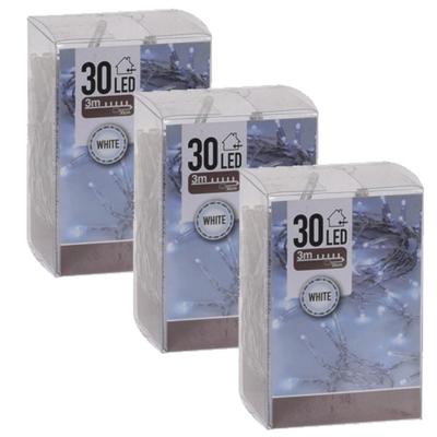 Kerstverlichting - 3x - 2 meter - op batterij - helder wit - 30 lampjes - lichtsnoer