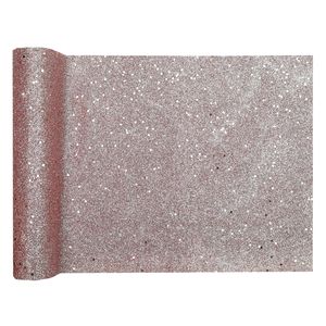 Kerst thema tafelloper op rol - rose goud glitter - 28 x 300 cm - polyester