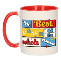 Cadeau koffie/thee mok - de beste coach/trainer - van de wereld - rood - 300 ml - keramiek