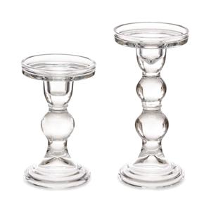 Kaarsen kandelaar set van decoratief glas - voor stompkaarsen - 18 en 14 cm in hoogte