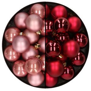 32x stuks kunststof kerstballen mix van oudroze en donkerrood 4 cm   -