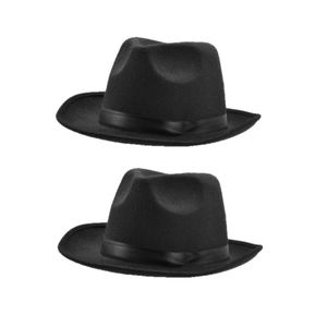 2x stuks zwarte Fedora verkleed hoed voor volwassenen