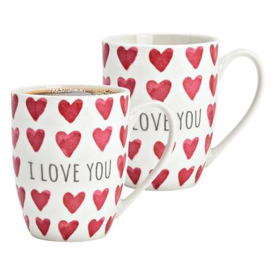 Koffiemokken MR Lover Lover - 2x stuks - Keramiek - wit/rood - 300 ml - 8 x 11 cm