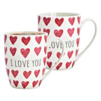 Koffiemokken MR Lover Lover - 2x stuks - Keramiek - wit/rood - 300 ml - 8 x 11 cm Koffiemokken MR Lover Lover - 2x stuks - Keramiek - wit/rood - 300 ml - 8 x 11 cm