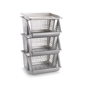 2x Grijze opberg kratten/kasten/organizers 3 vakken 62 cm