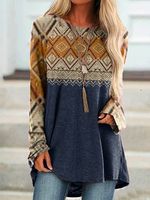Jersey Ethnic Geometry Casual Top - thumbnail