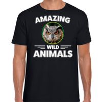 T-shirt uilen amazing wild animals / dieren zwart voor heren 2XL  - - thumbnail