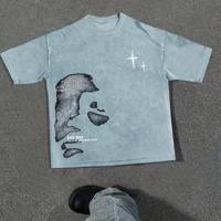Bon&Bon Men's Graphic Print Cotton T-Shirt - Loose Fit Black Baby Blue / M