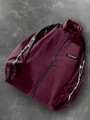 Bon&Bon Men's Colorblock Letter Print Windbreaker Jacket | White Burgundy / XL