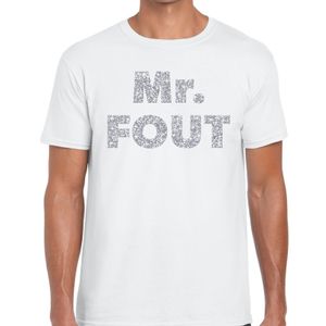 Mr. Fout zilveren glitter tekst t-shirt wit heren