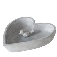 Vogelbad/voederschaal - hart - grijs - beton - 24 x 5 cm - drinkschaal voor tuinvogels
