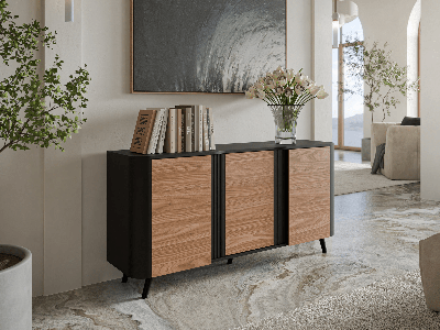Dressoir VOLACHO 3 deuren zwart/walnoot