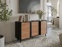 Dressoir VOLACHO 3 deuren zwart/walnoot