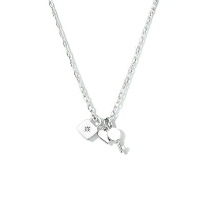 Ketting Zilver Slot, Hart En Sleutel 1,4 mm 41 + 4 cm