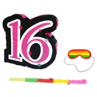 Pinata sweet sixteen 16 jaar set + stok + masker