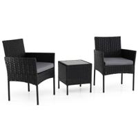 3-Delige Tuinset met Tafel en 2 Comfortabele Stoelen van Gehard Glas Afneembare Kussens Metalen Frame-Grijs