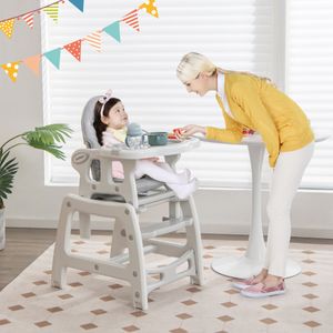 Kinderstoel met 3 Niveaus 4 Afneembare Universele Wielen Verstelbaar Dienblad 20KG 6-36 Maanden Grijs