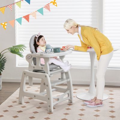 Kinderstoel met 3 Niveaus 4 Afneembare Universele Wielen Verstelbaar Dienblad 20KG 6-36 Maanden Grijs