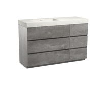 Storke Edge staand badmeubel 140 x 52 cm beton donkergrijs met Mata High asymmetrisch linkse wastafel in mat witte solid surface - thumbnail