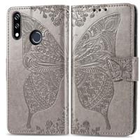 Butterfly Love bloemen reliëf horizontale Flip lederen draagtas voor LG W10 met houder & kaartsleuven & portemonnee & Lanyard (grijs)