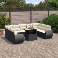 10-delige Loungeset met kussens poly rattan zwart