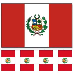 Peru versiering/feestartikelen set - vlag 90 x 150 cm - vlaggenlijn van 300 cm - landen